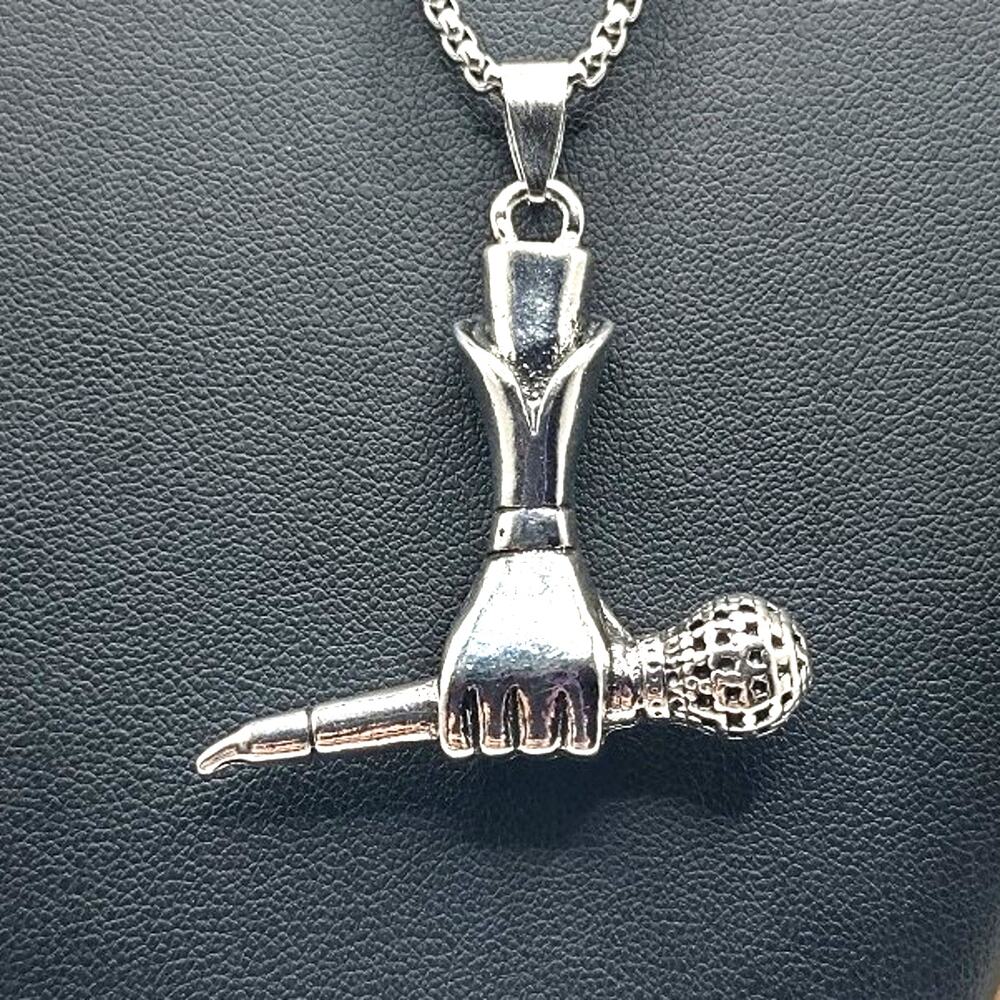 Stainless Steel Necklace Microphone Hand Rapper Music Hip-hop Fashion Gift New!